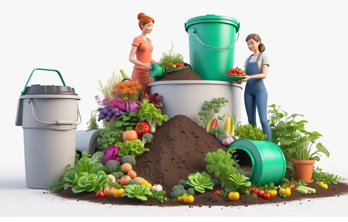 Compost Bin and Farmer 3D Art Design Illustration